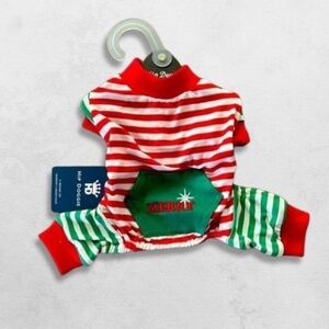 NWT Hip Doggie Barker’s Boutique Dog & Cat Onesie Striped Merry Red & Green XS